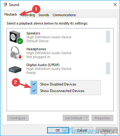 Show disabled and disconnected audio devices