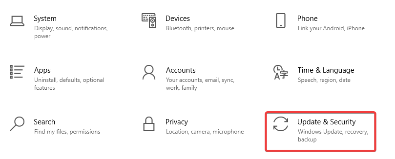 Open Update and Security in Windows Settings