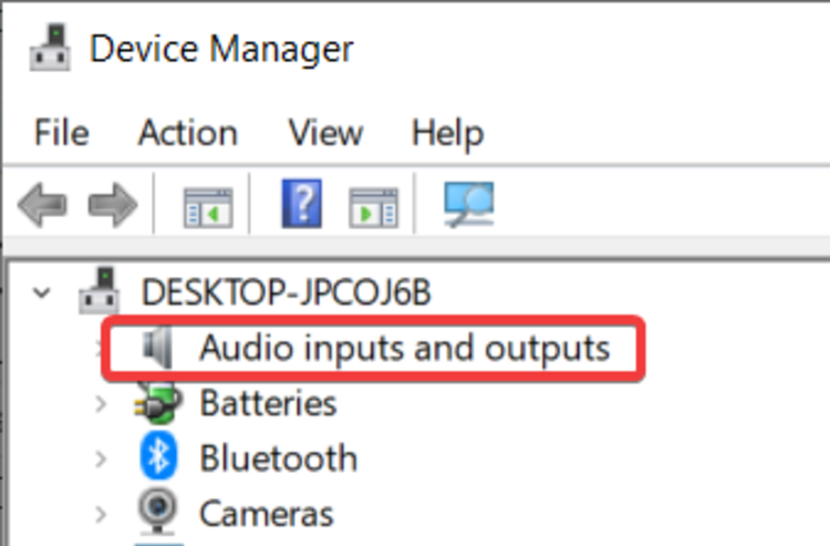 Expand Audio inputs and outputs section