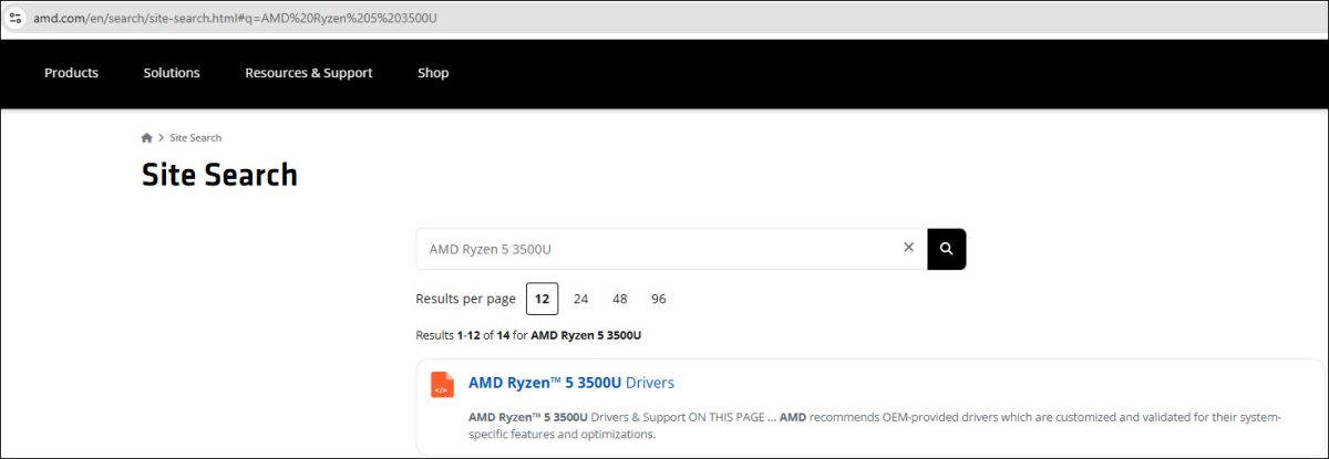 AMD processor specification page showing model search