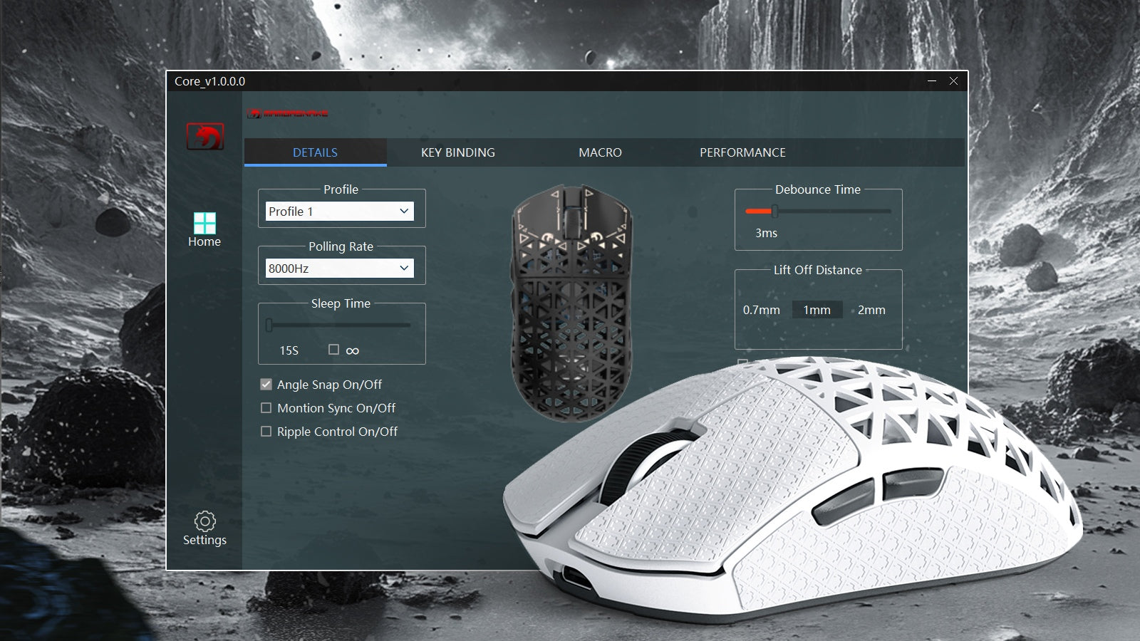 Gaming mouse with software configuration settings displayed