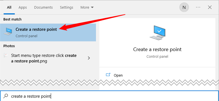 Creating a system restore point in Windows