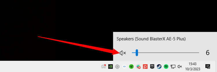 Clicking the speaker icon to unmute audio in Windows