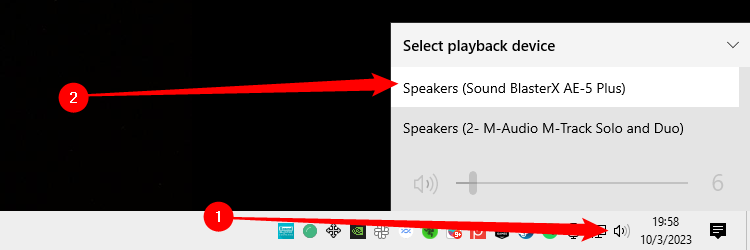 Selecting a playback device from the Windows taskbar