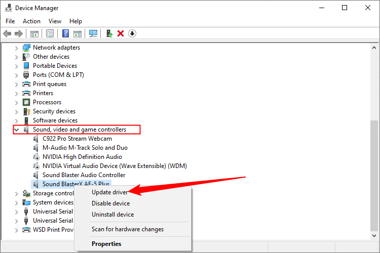 Updating audio driver in Windows Device Manager
