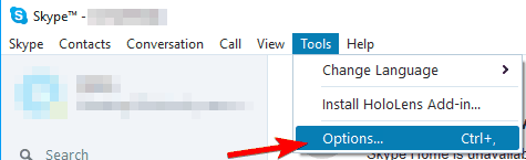 Open Skype Tools Options