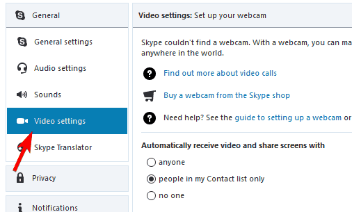 Skype Video and Webcam settings