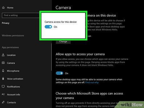 Windows camera privacy settings
