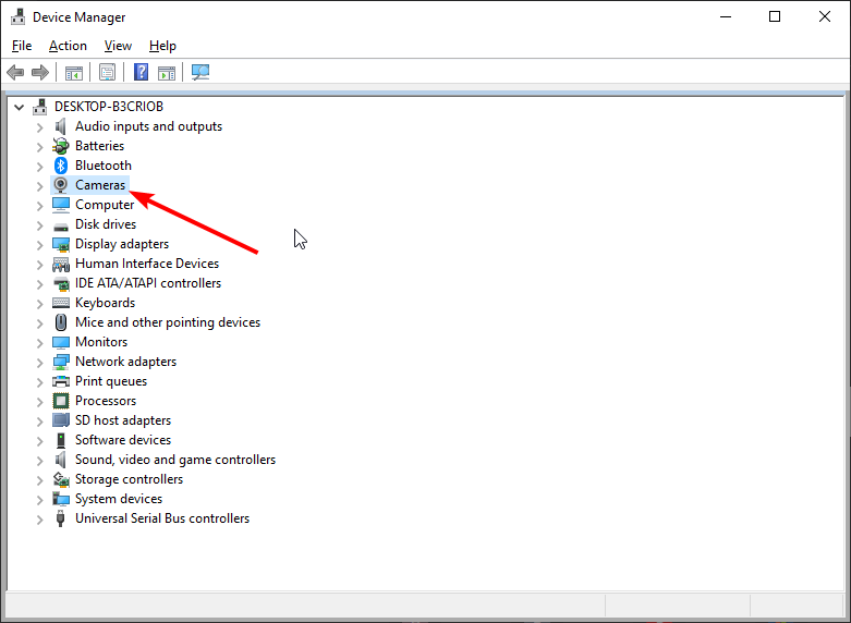 Expand Cameras section in Device Manager