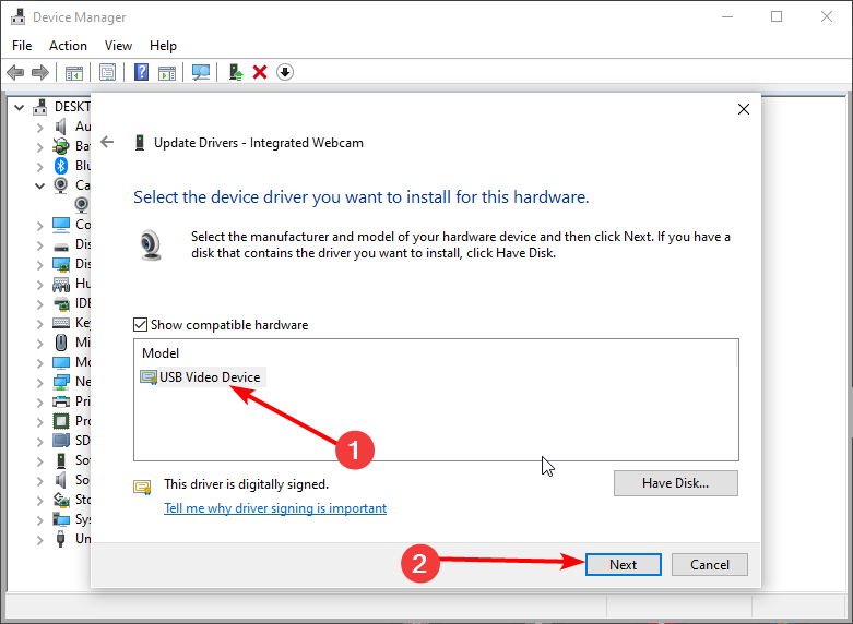 Select USB Video device driver