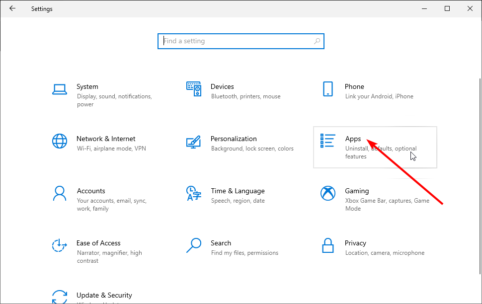 Open Apps in Windows Settings