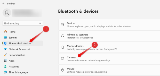 Select correct camera device in Windows settings