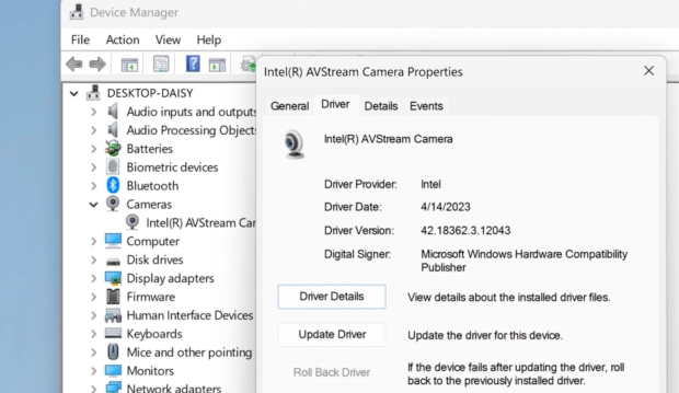 Update camera driver in Device Manager