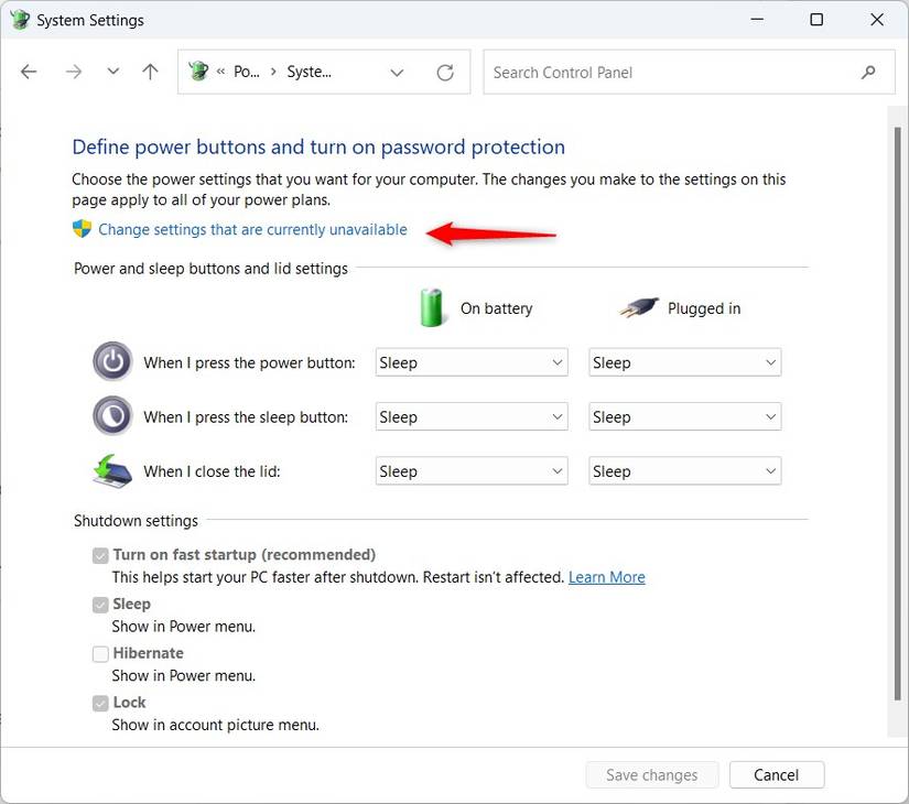 Windows 11 System Settings window highlighting change settings option