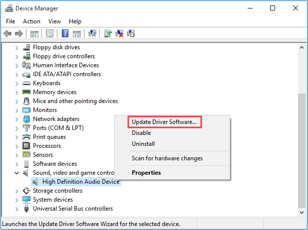Update your audio driver in Device Manager