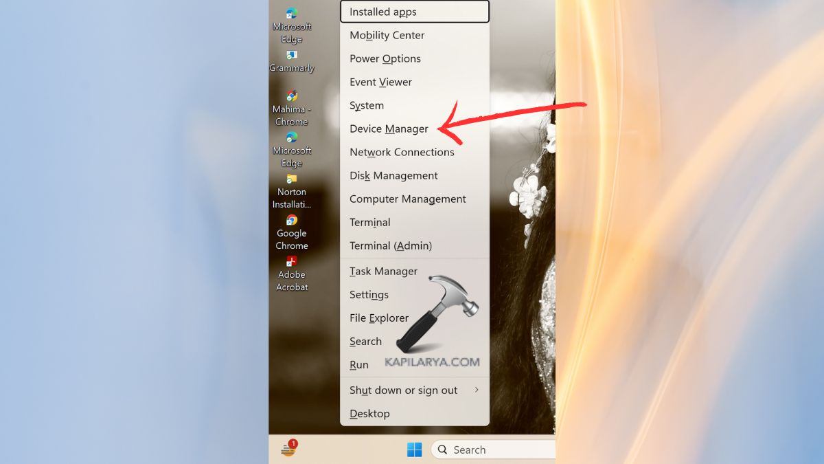 Open Device Manager from taskbar start