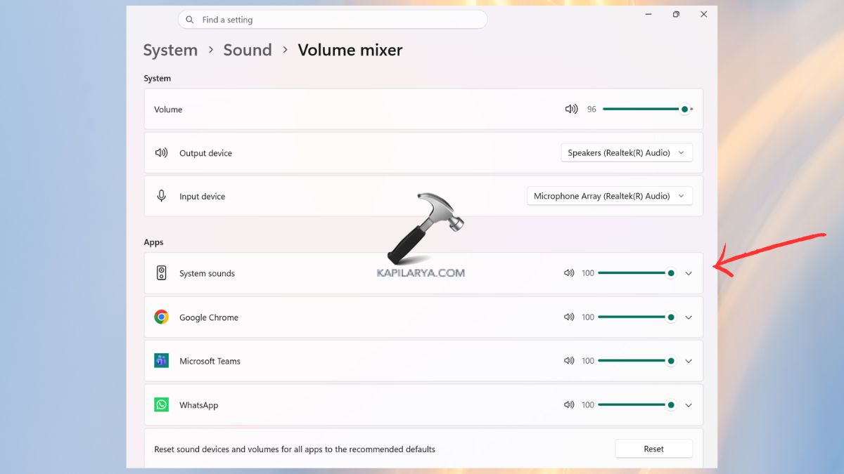 App Volume in volume mixer must not be muted