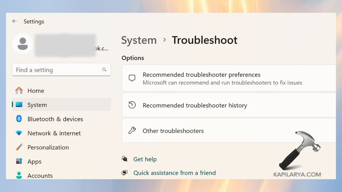 Other Troubleshooter option in Windows 11 System Settings