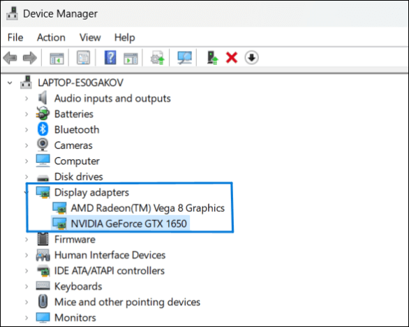 Display adapters in Device Manager