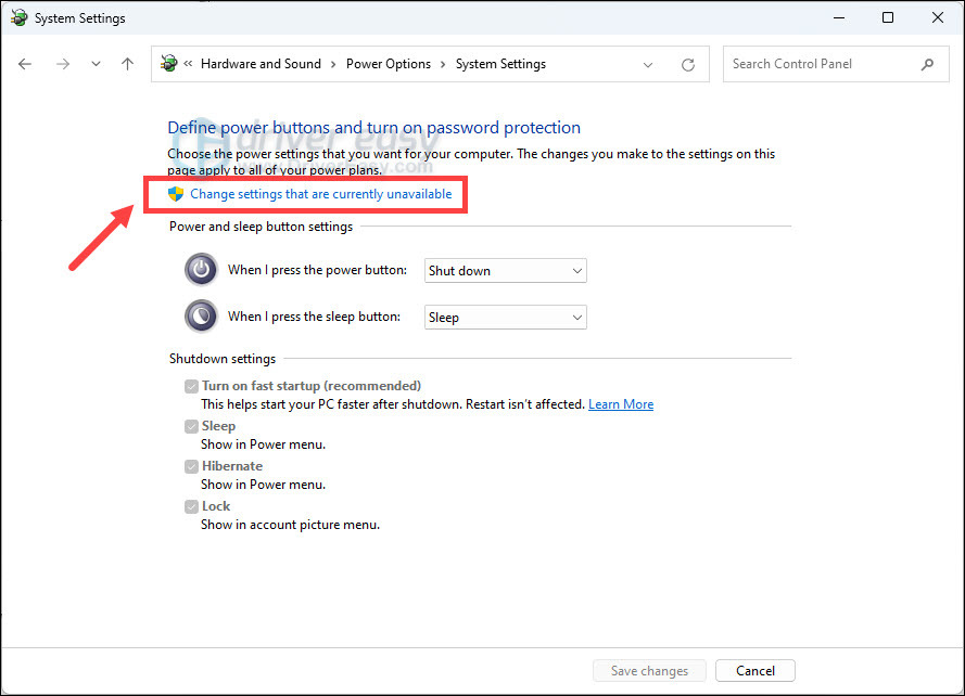 Change settings currently unavailable