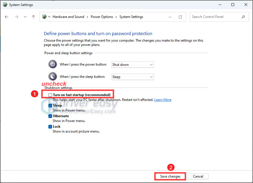 Disable fast startup option