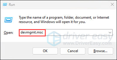Run dialog with devmgmt.msc command