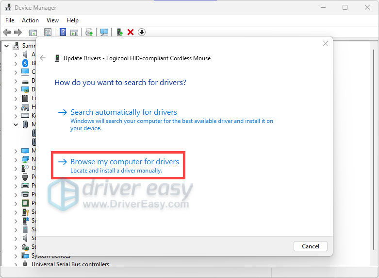 Browse computer for driver software