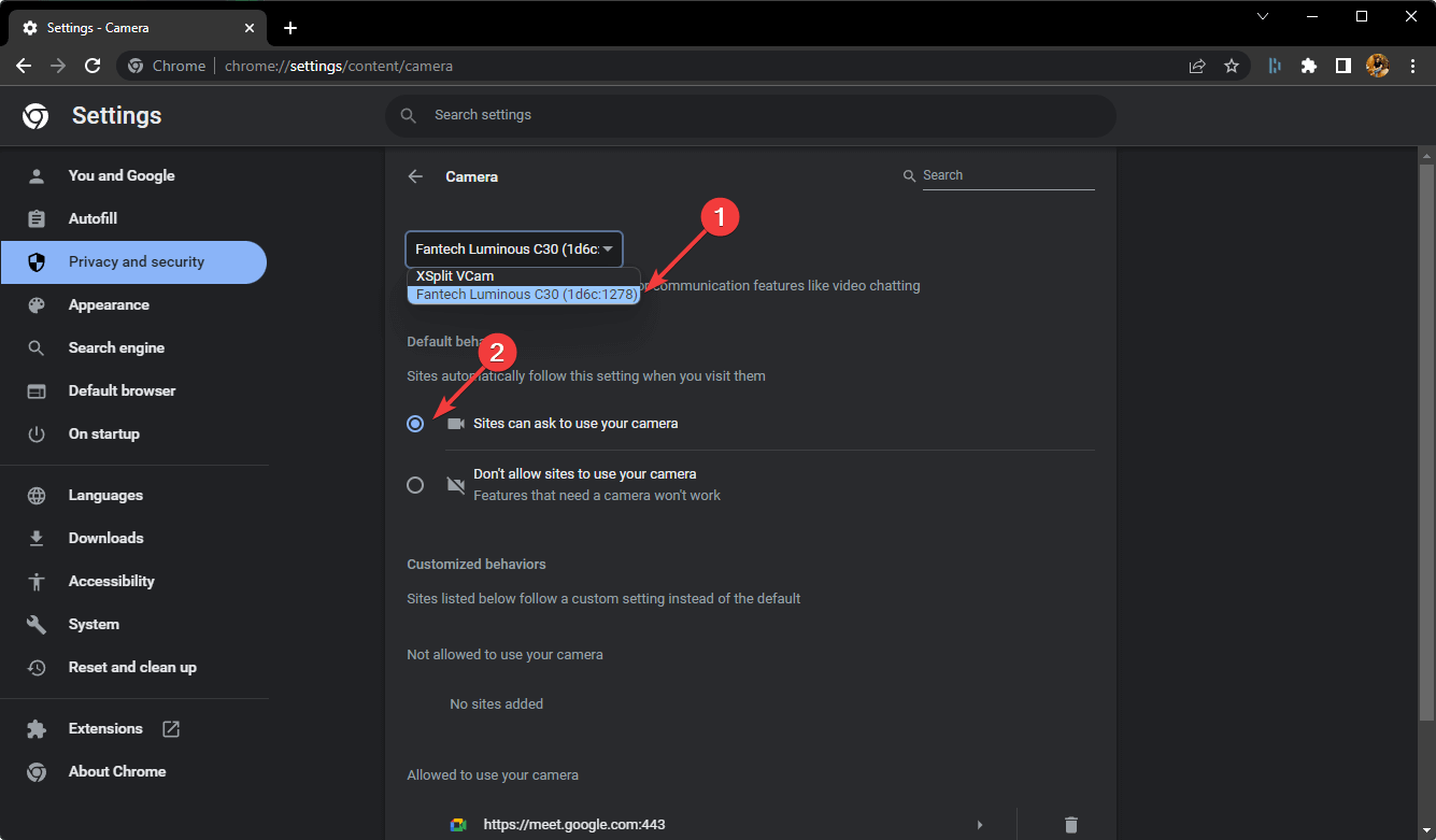 allowing camera chrome