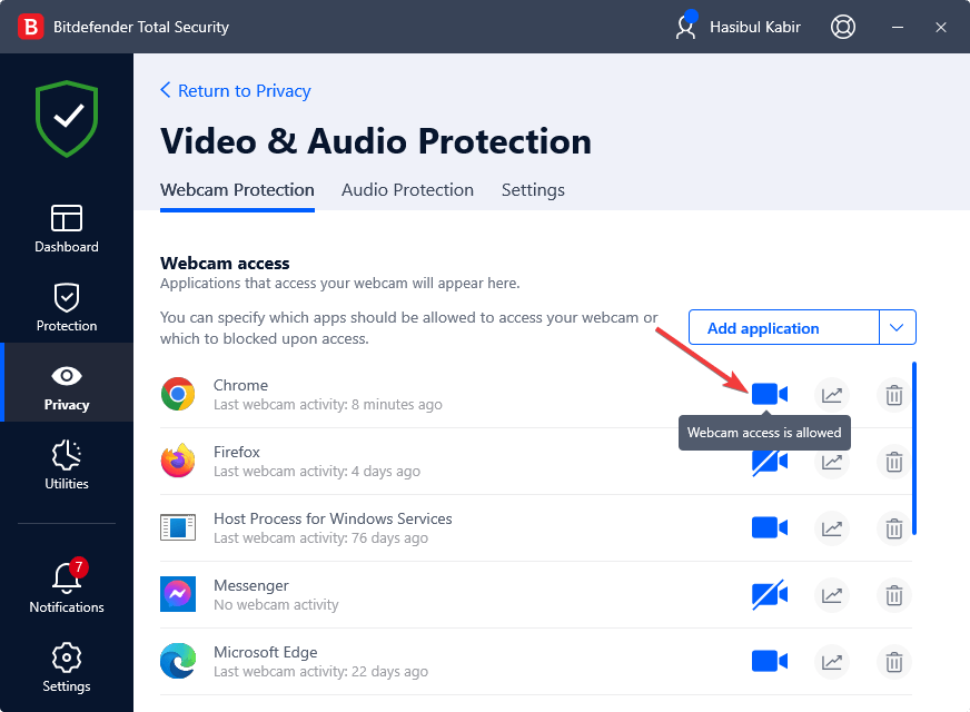 enabling chrome camera access bitdefender
