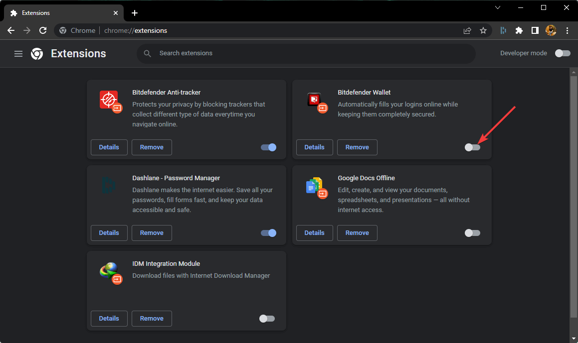 disabling extension chrome